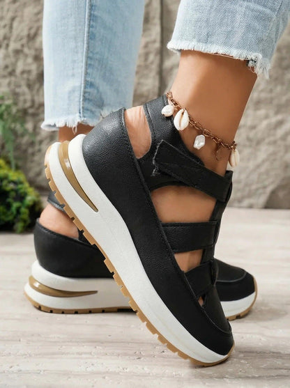 Vera — Sandalia de Cuña con Velcro y Soporte Plantar