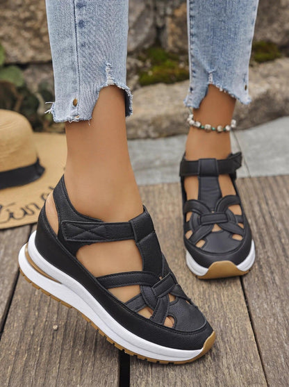 Vera — Sandalia de Cuña con Velcro y Soporte Plantar