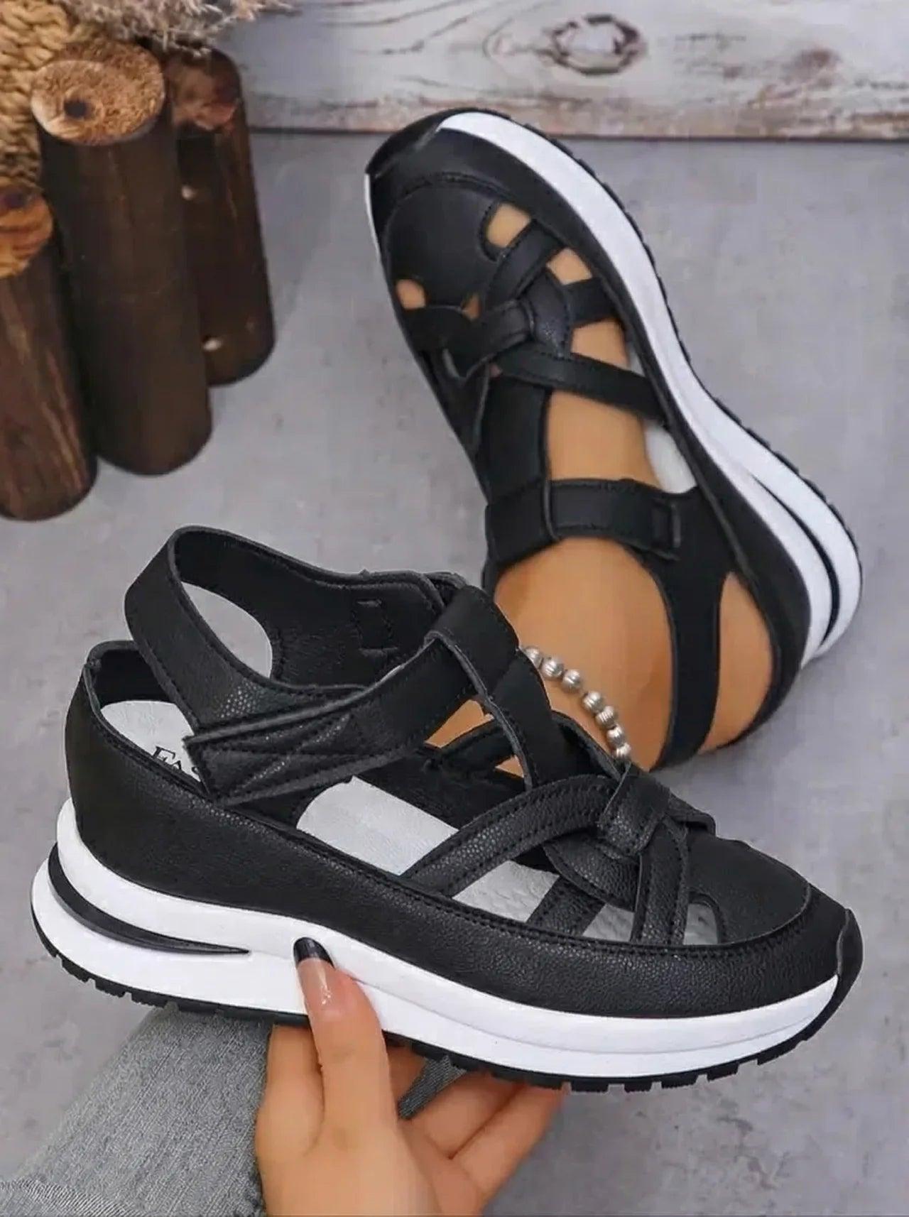 Vera — Sandalia de Cuña con Velcro y Soporte Plantar
