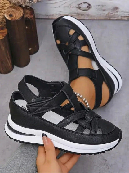 Vera — Sandalia de Cuña con Velcro y Soporte Plantar
