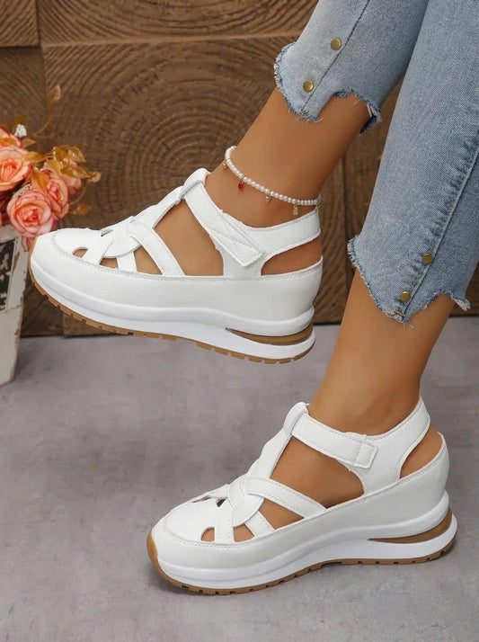 Vera — Sandalia de Cuña con Velcro y Soporte Plantar