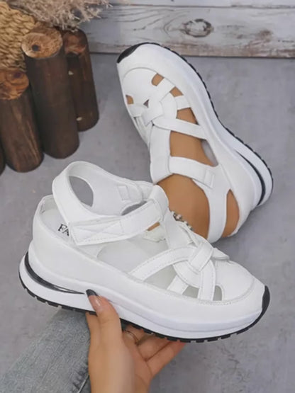 Vera — Sandalia de Cuña con Velcro y Soporte Plantar